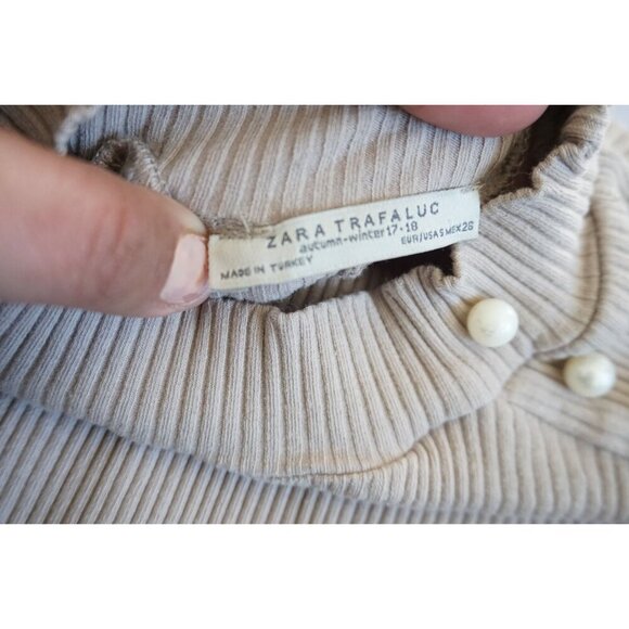 Zara Trafaluc Beige Turtleneck with Pearl Shoulder Embellishments, Size S - Picture 3 of 6